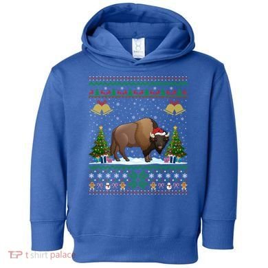 Funny Bison Xmas Gift Santa Hat Ugly Bison Christmas Cute Gift Toddler Hoodie