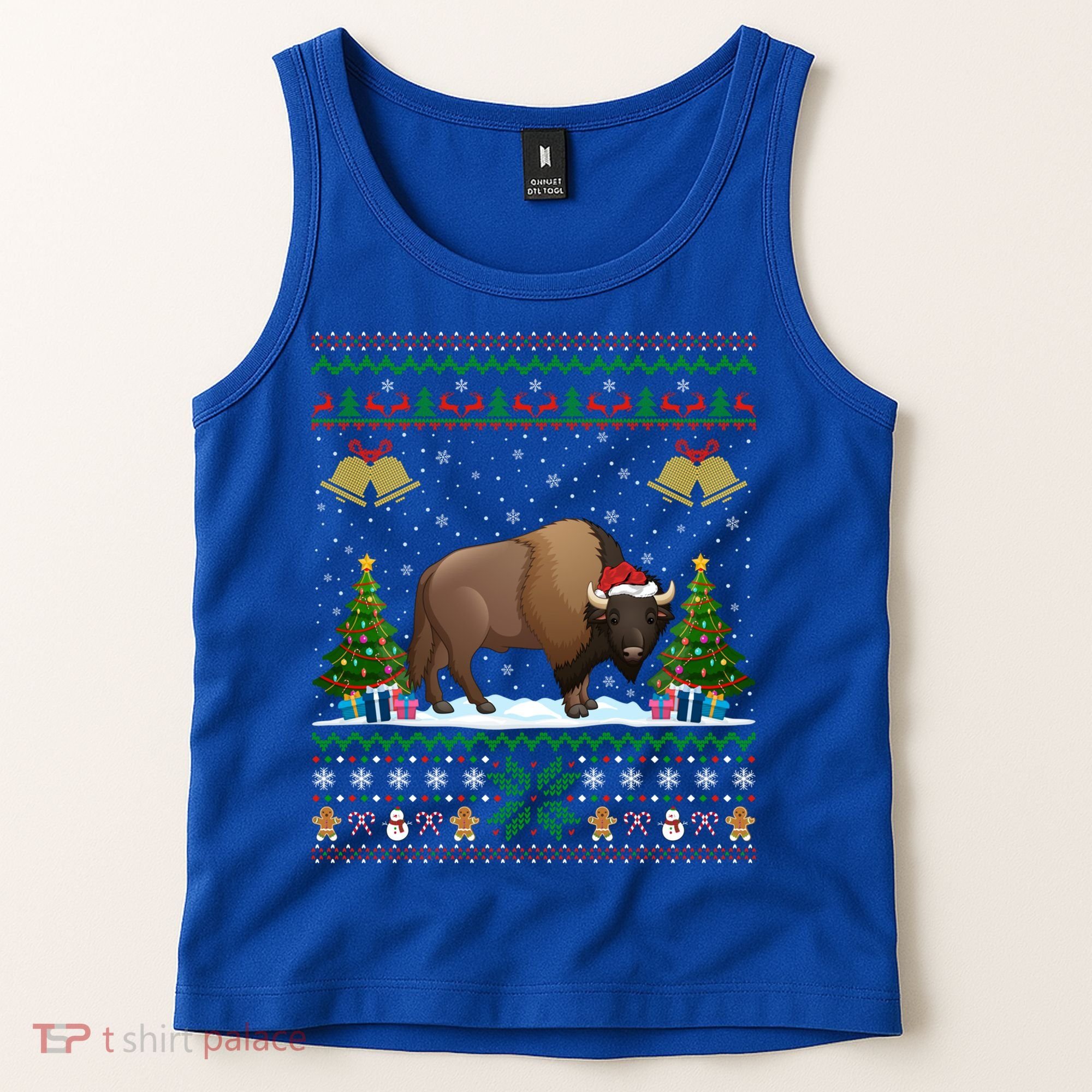 Funny Bison Xmas Gift Santa Hat Ugly Bison Christmas Cute Gift Tank Top