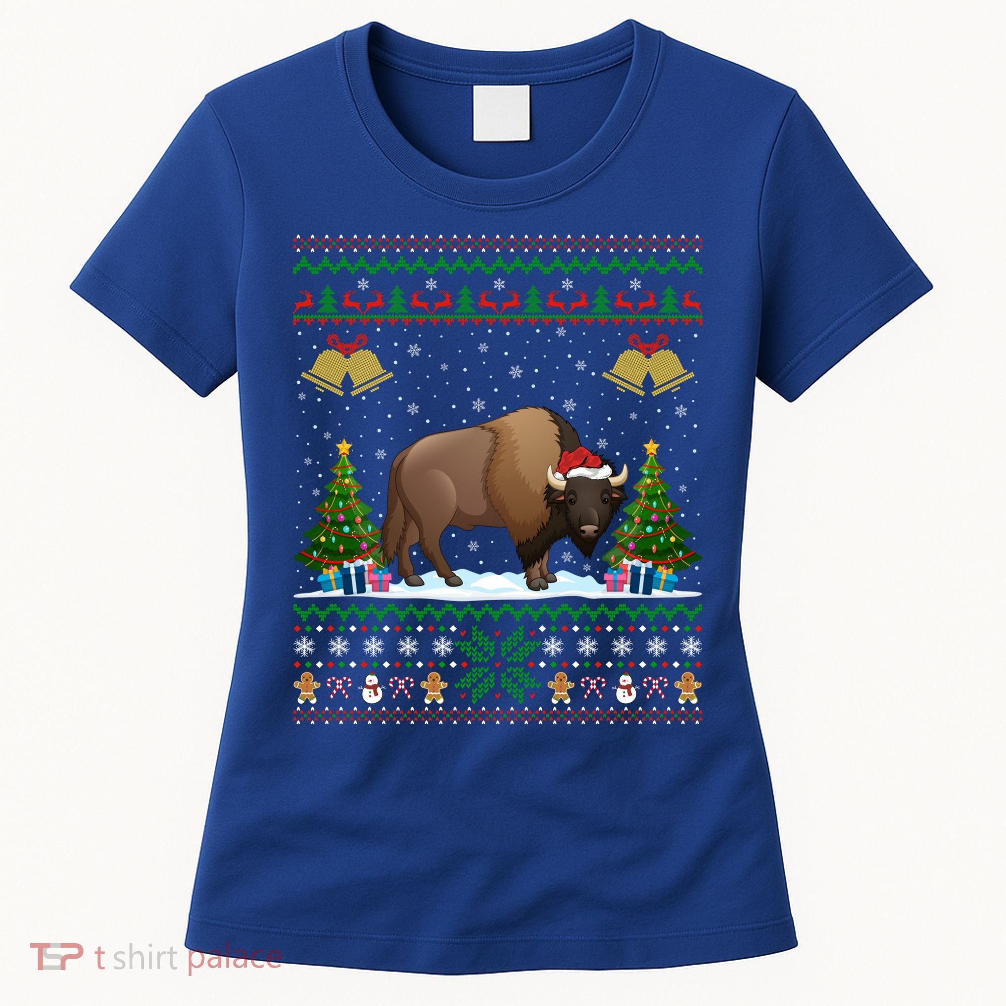 Funny Bison Xmas Gift Santa Hat Ugly Bison Christmas Cute Gift Women's T-Shirt