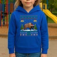 Funny Bison Xmas Gift Santa Hat Ugly Bison Christmas Cute Gift Kids Hoodie thumb 3