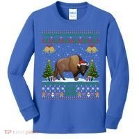 Funny Bison Xmas Gift Santa Hat Ugly Bison Christmas Cute Gift Kids Long Sleeve Shirt thumb 0