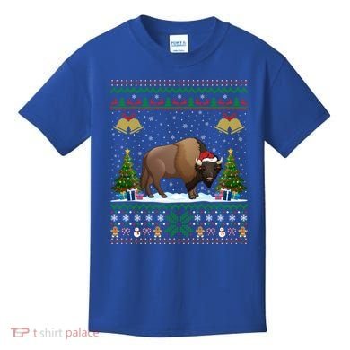 Funny Bison Xmas Gift Santa Hat Ugly Bison Christmas Cute Gift Kids T-Shirt