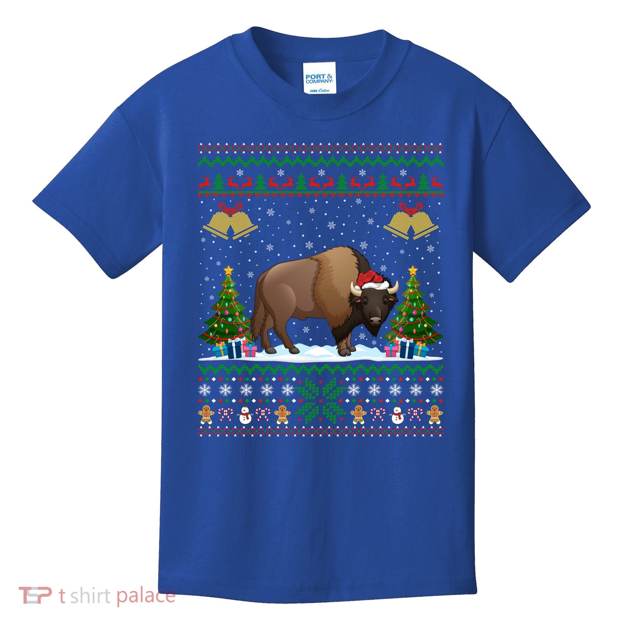 Funny Bison Xmas Gift Santa Hat Ugly Bison Christmas Cute Gift Kids T-Shirt