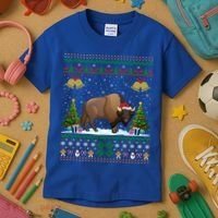 Funny Bison Xmas Gift Santa Hat Ugly Bison Christmas Cute Gift Kids T-Shirt thumb 3