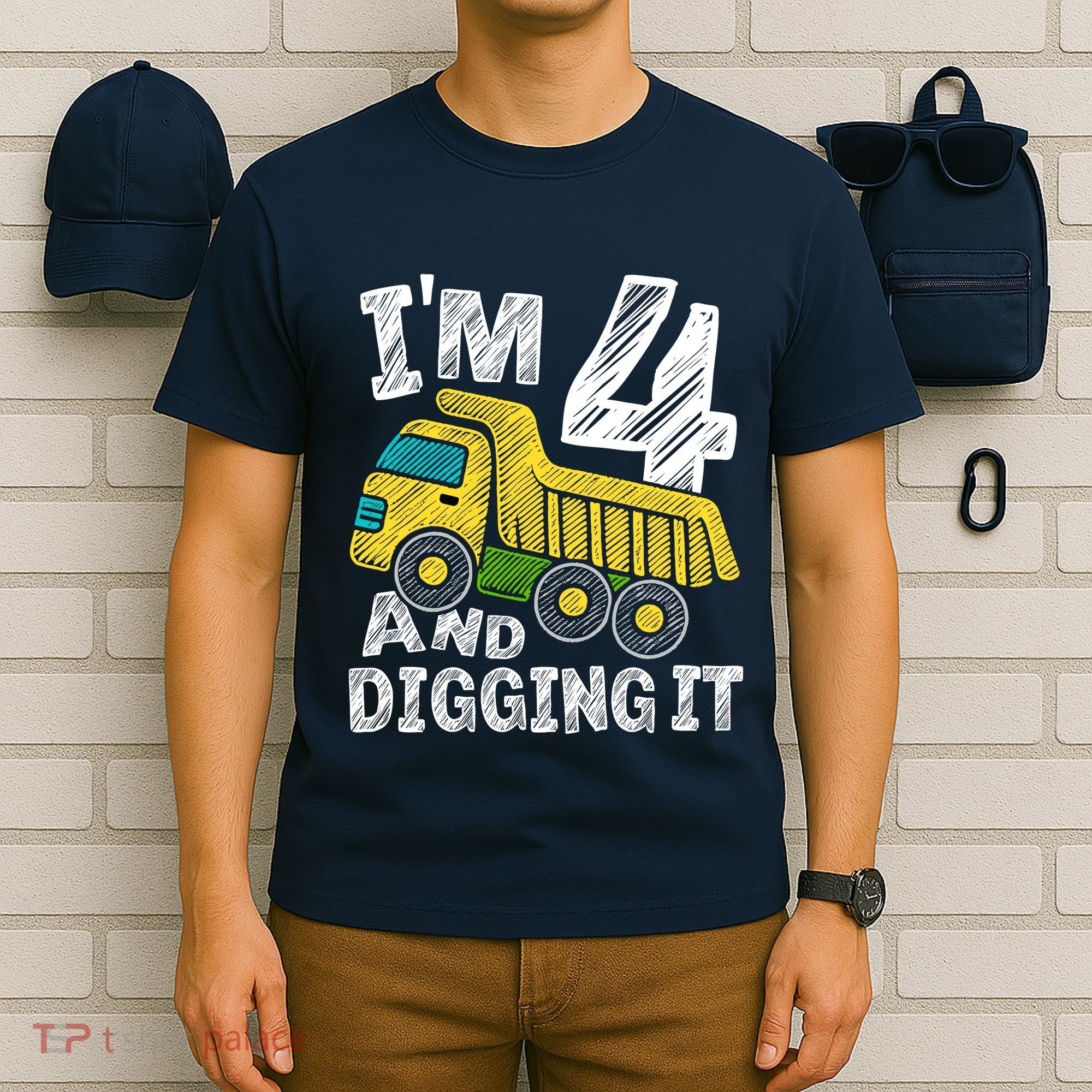 Four Construction 4th Birthday Gifts Fourth Boy 4 Years Old T-Shirt