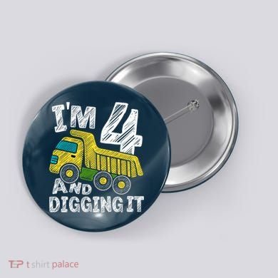 Four Construction 4th Birthday Gifts Fourth Boy 4 Years Old Button