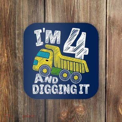 Four Construction 4th Birthday Gifts Fourth Boy 4 Years Old Coaster