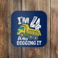 Four Construction 4th Birthday Gifts Fourth Boy 4 Years Old Coaster thumb 0