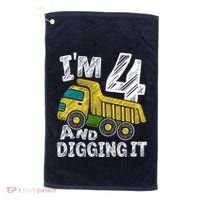 Four Construction 4th Birthday Gifts Fourth Boy 4 Years Old Golf Towel thumb 0