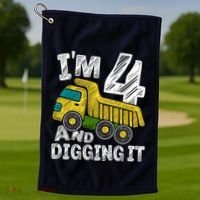 Four Construction 4th Birthday Gifts Fourth Boy 4 Years Old Golf Towel thumb 1