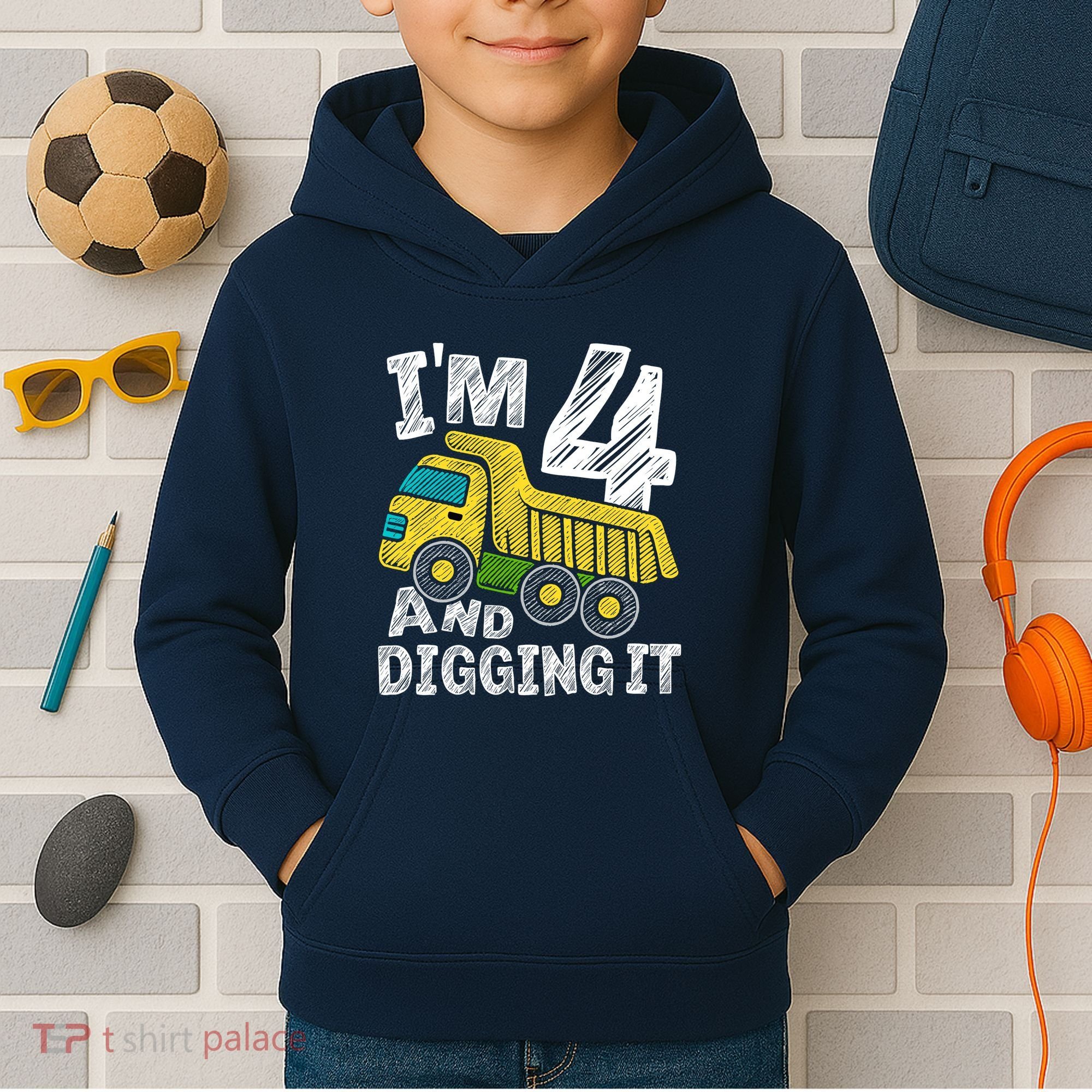 Four Construction 4th Birthday Gifts Fourth Boy 4 Years Old Kids Hoodie