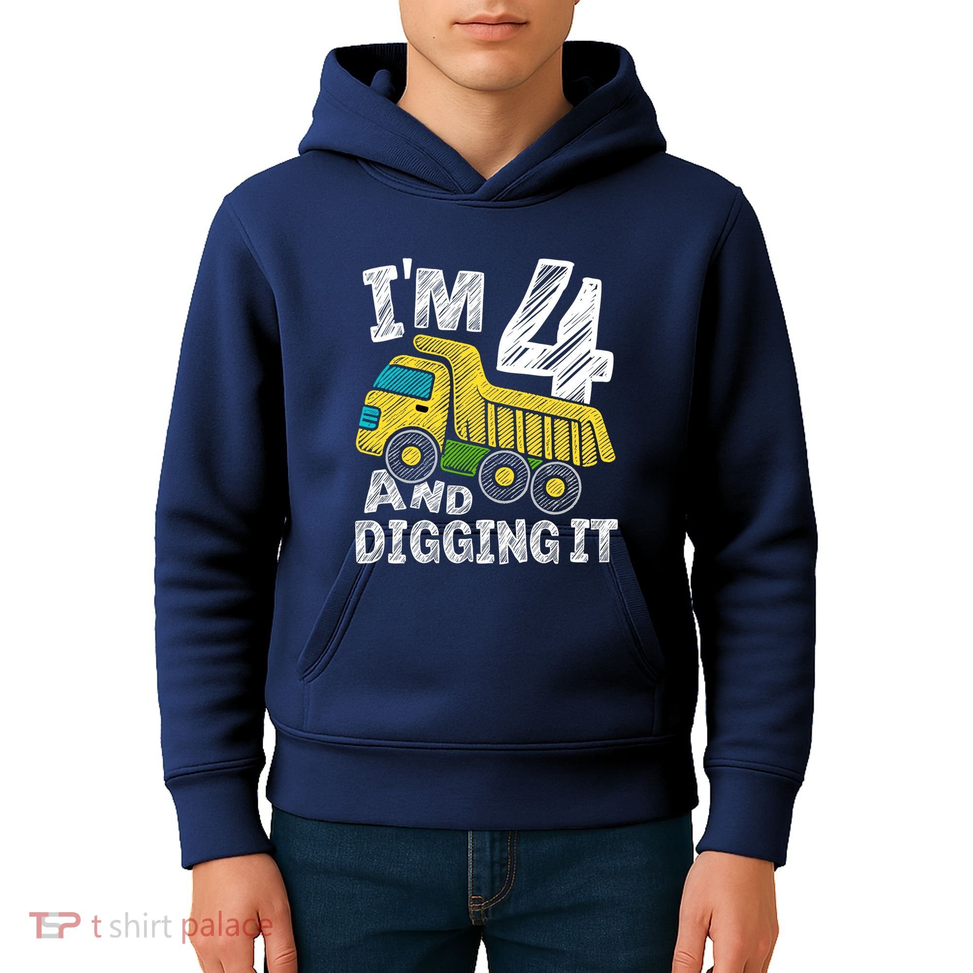 Four Construction 4th Birthday Gifts Fourth Boy 4 Years Old Kids Hoodie