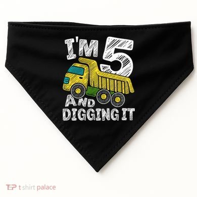 Five Construction 5th Birthday Gifts Fourth Boy 5 Years Old USA-Made Doggie Bandana