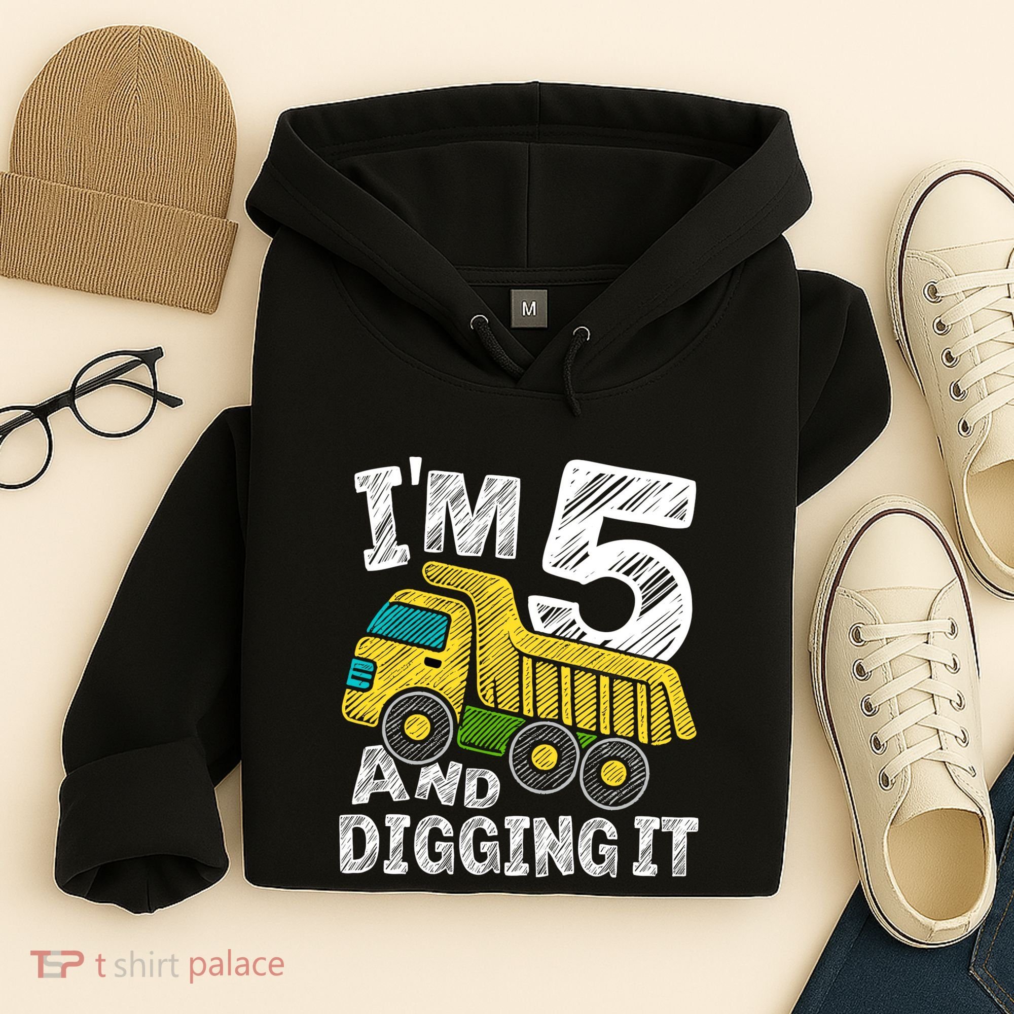 Five Construction 5th Birthday Gifts Fourth Boy 5 Years Old Hoodie