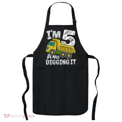 Five Construction 5th Birthday Gifts Fourth Boy 5 Years Old Apron