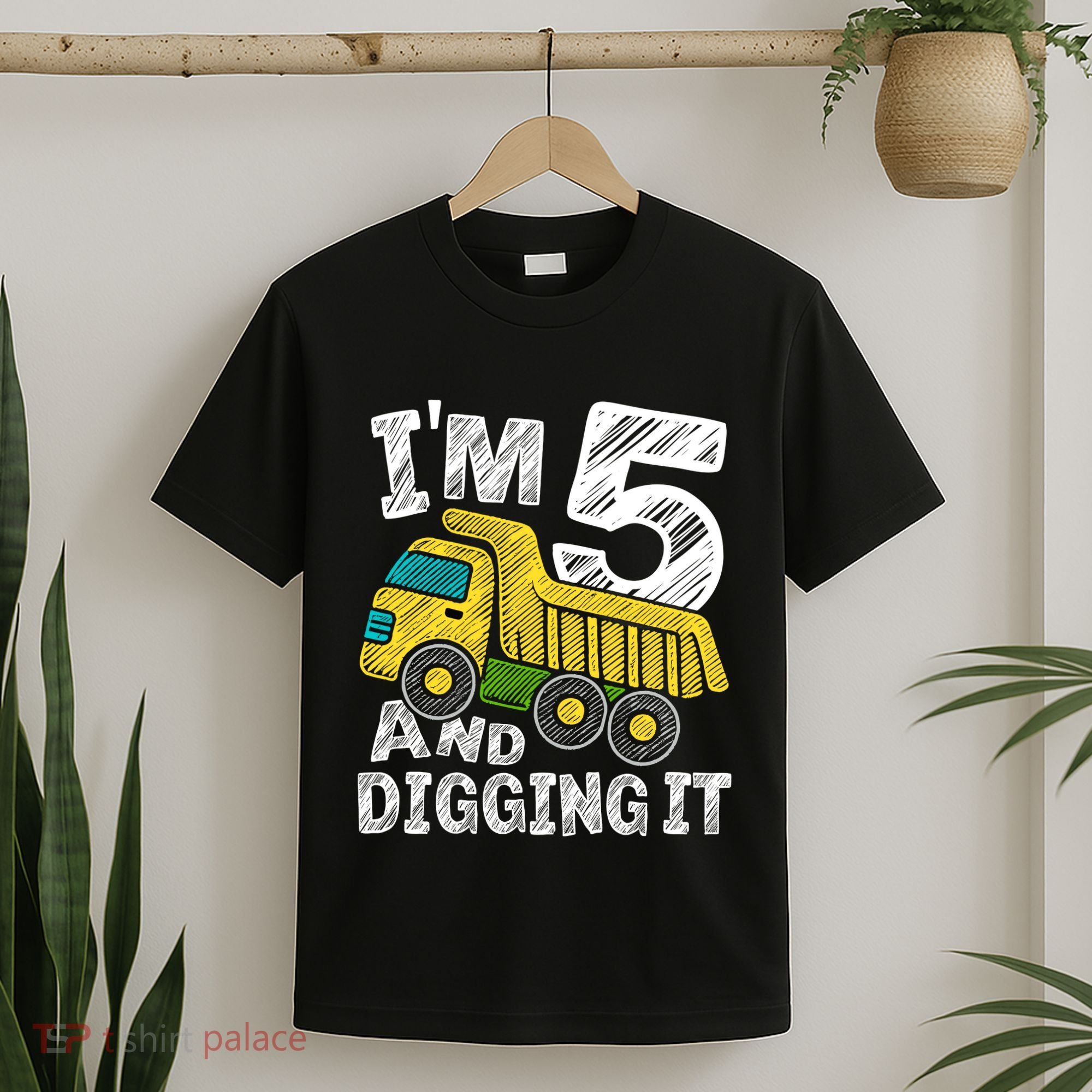 Five Construction 5th Birthday Gifts Fourth Boy 5 Years Old T-Shirt