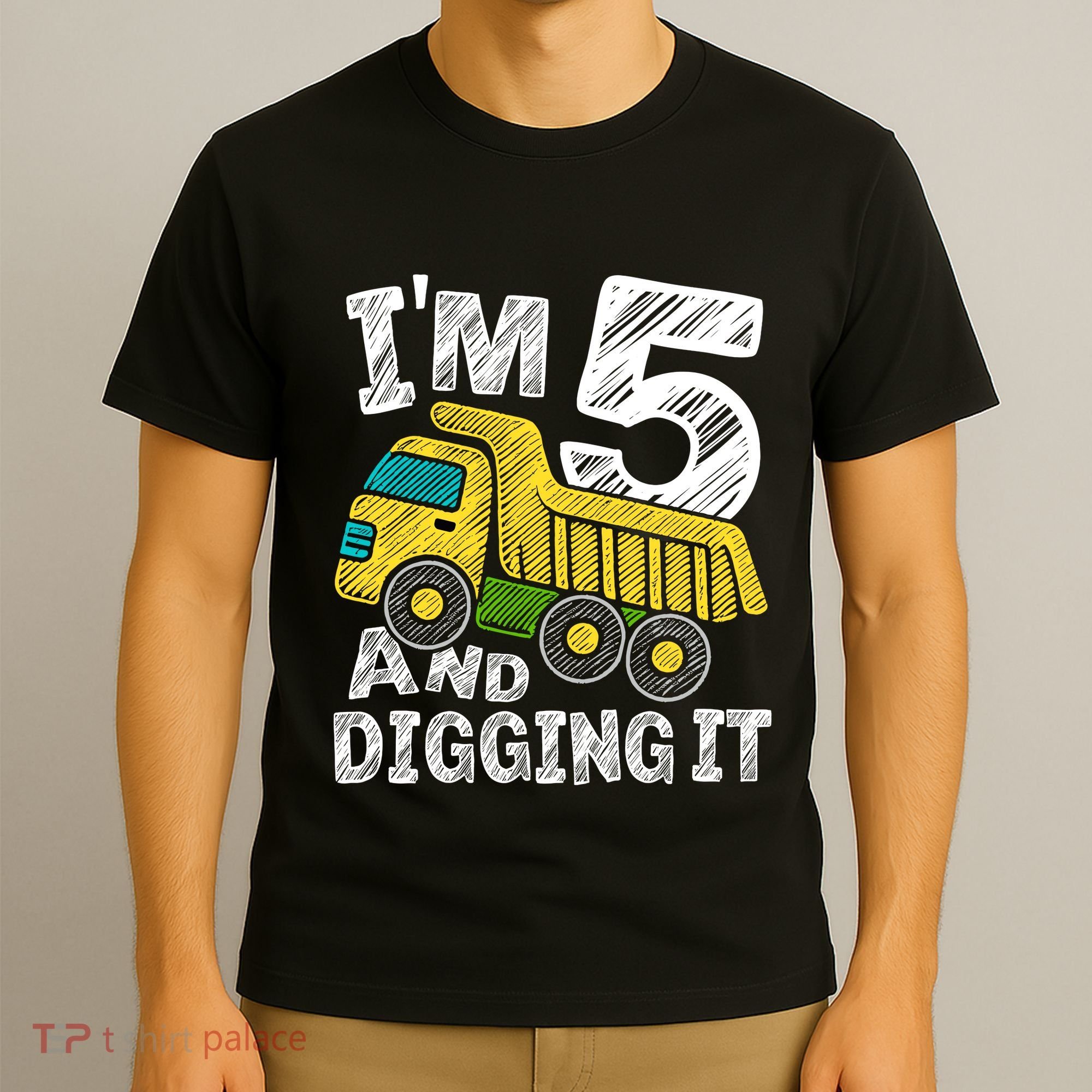 Five Construction 5th Birthday Gifts Fourth Boy 5 Years Old T-Shirt