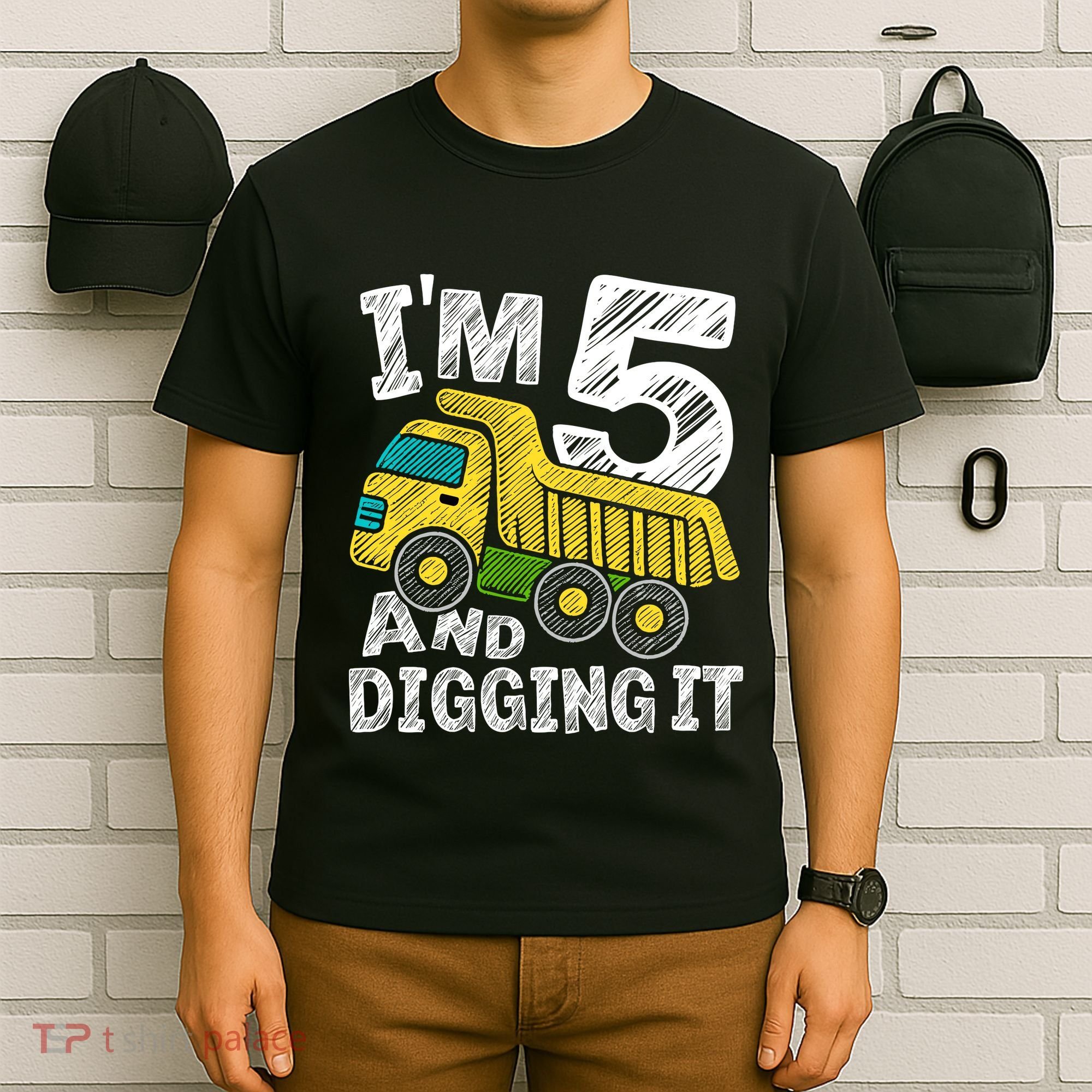 Five Construction 5th Birthday Gifts Fourth Boy 5 Years Old T-Shirt