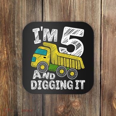 Five Construction 5th Birthday Gifts Fourth Boy 5 Years Old Coaster