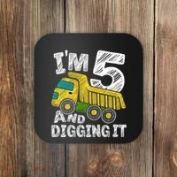 Five Construction 5th Birthday Gifts Fourth Boy 5 Years Old Coaster thumb 0