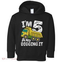 Five Construction 5th Birthday Gifts Fourth Boy 5 Years Old Toddler Hoodie thumb 0