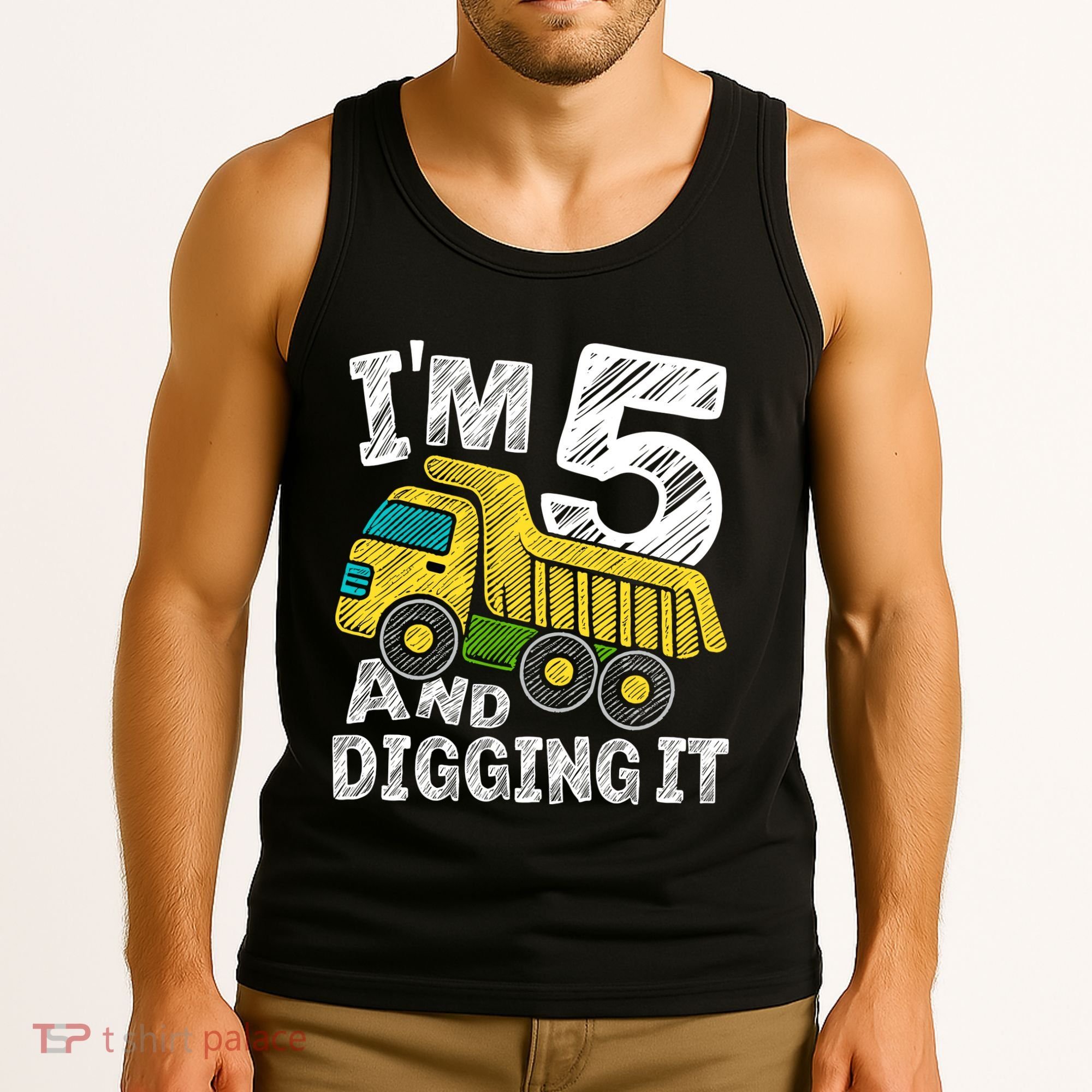 Five Construction 5th Birthday Gifts Fourth Boy 5 Years Old Tank Top