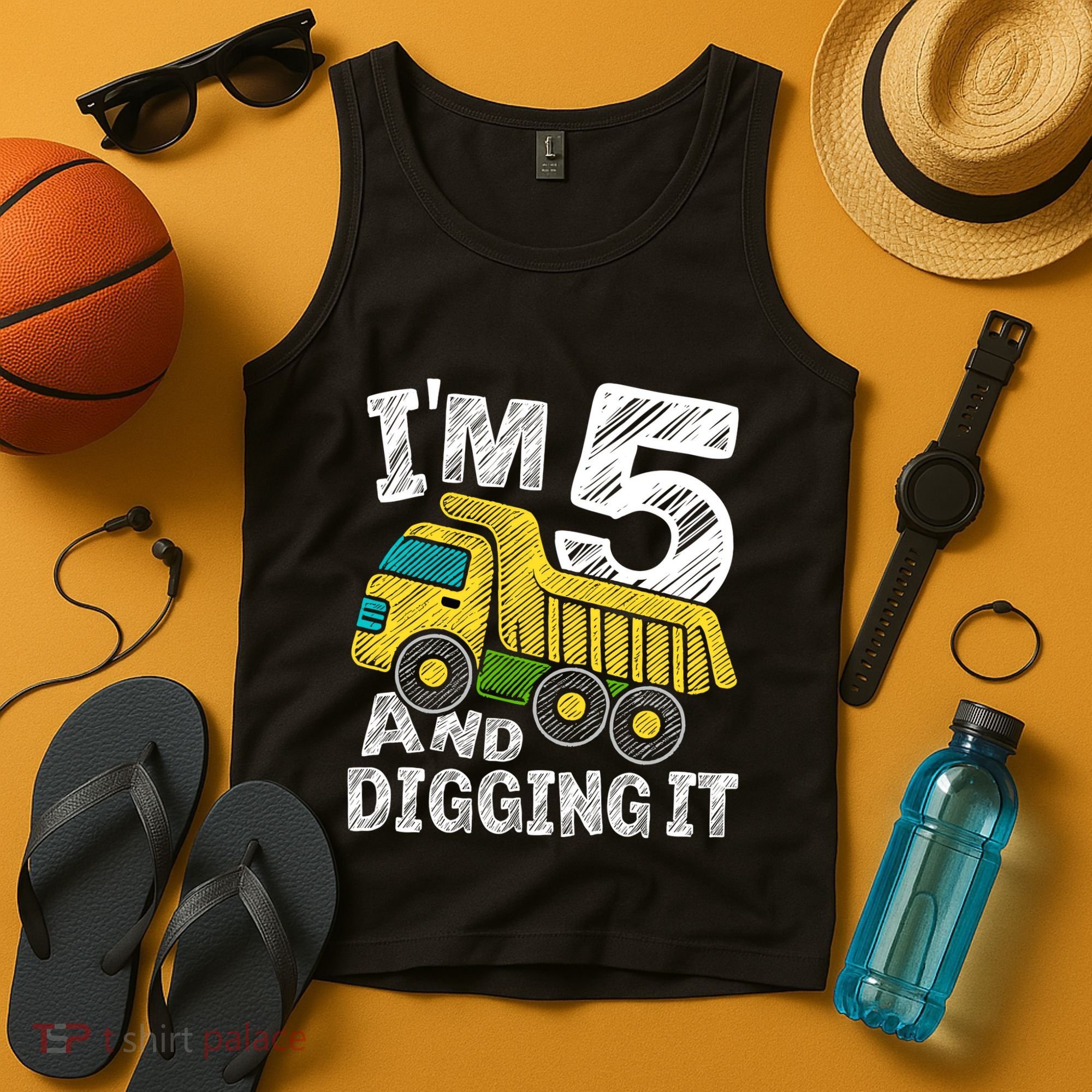 Five Construction 5th Birthday Gifts Fourth Boy 5 Years Old Tank Top