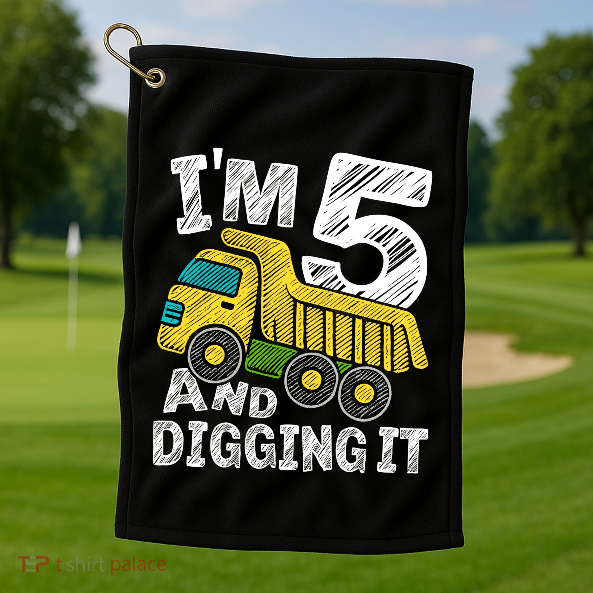 Five Construction 5th Birthday Gifts Fourth Boy 5 Years Old Golf Towel
