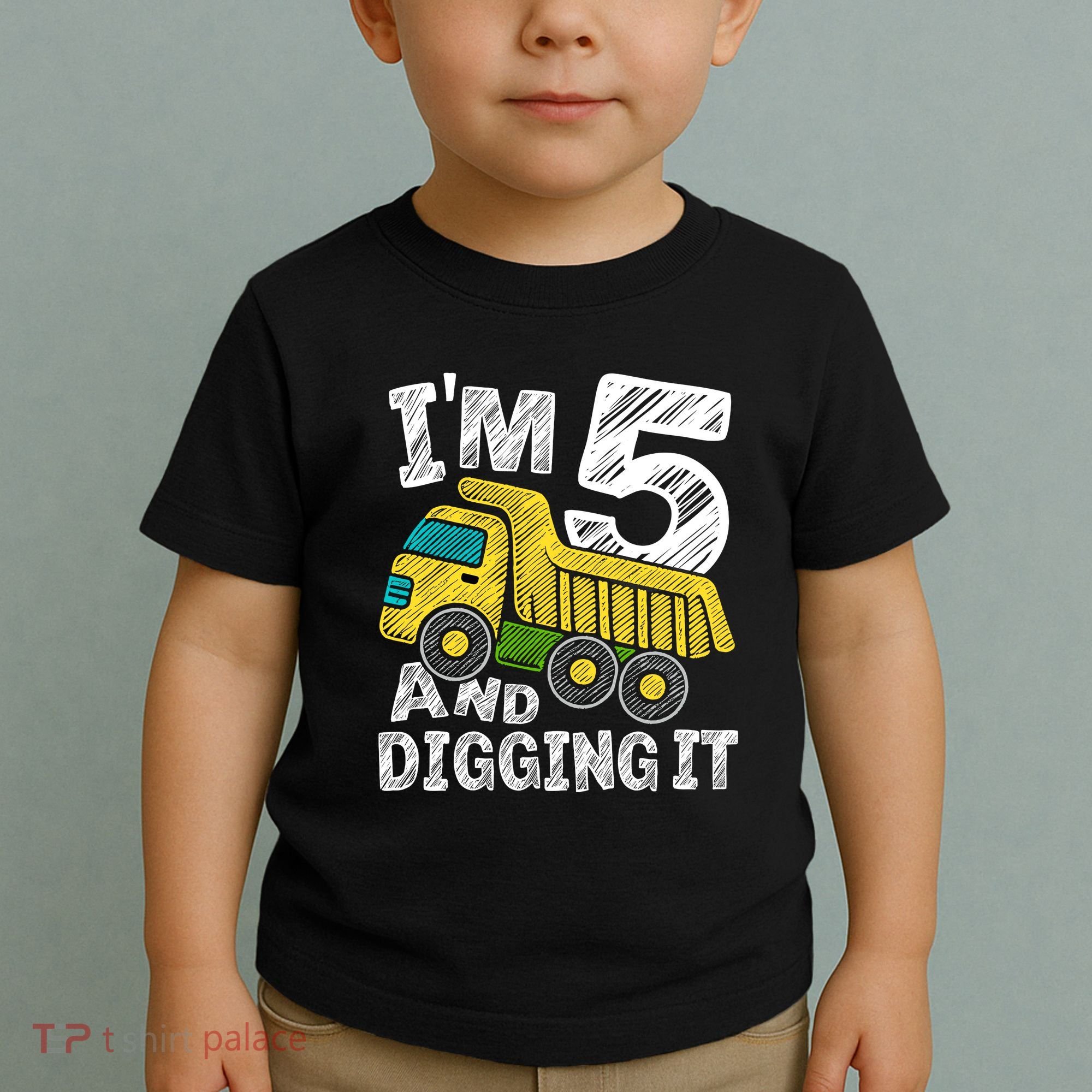 Five Construction 5th Birthday Gifts Fourth Boy 5 Years Old Toddler T-Shirt
