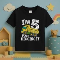 Five Construction 5th Birthday Gifts Fourth Boy 5 Years Old Toddler T-Shirt thumb 3