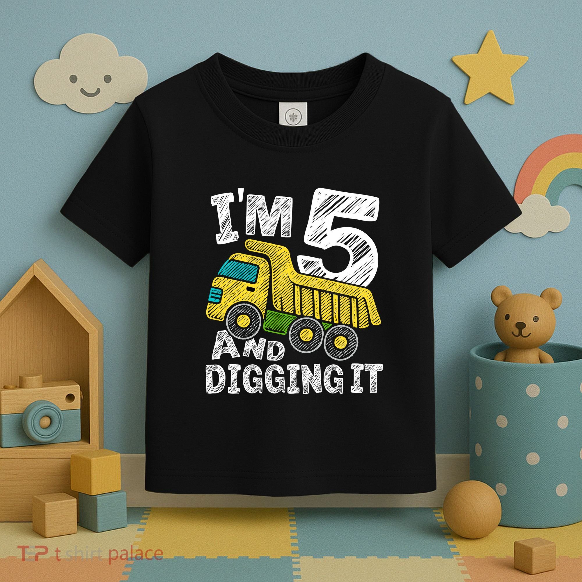 Five Construction 5th Birthday Gifts Fourth Boy 5 Years Old Toddler T-Shirt