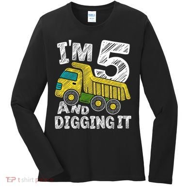 Five Construction 5th Birthday Gifts Fourth Boy 5 Years Old Women's Long Sleeve Shirt