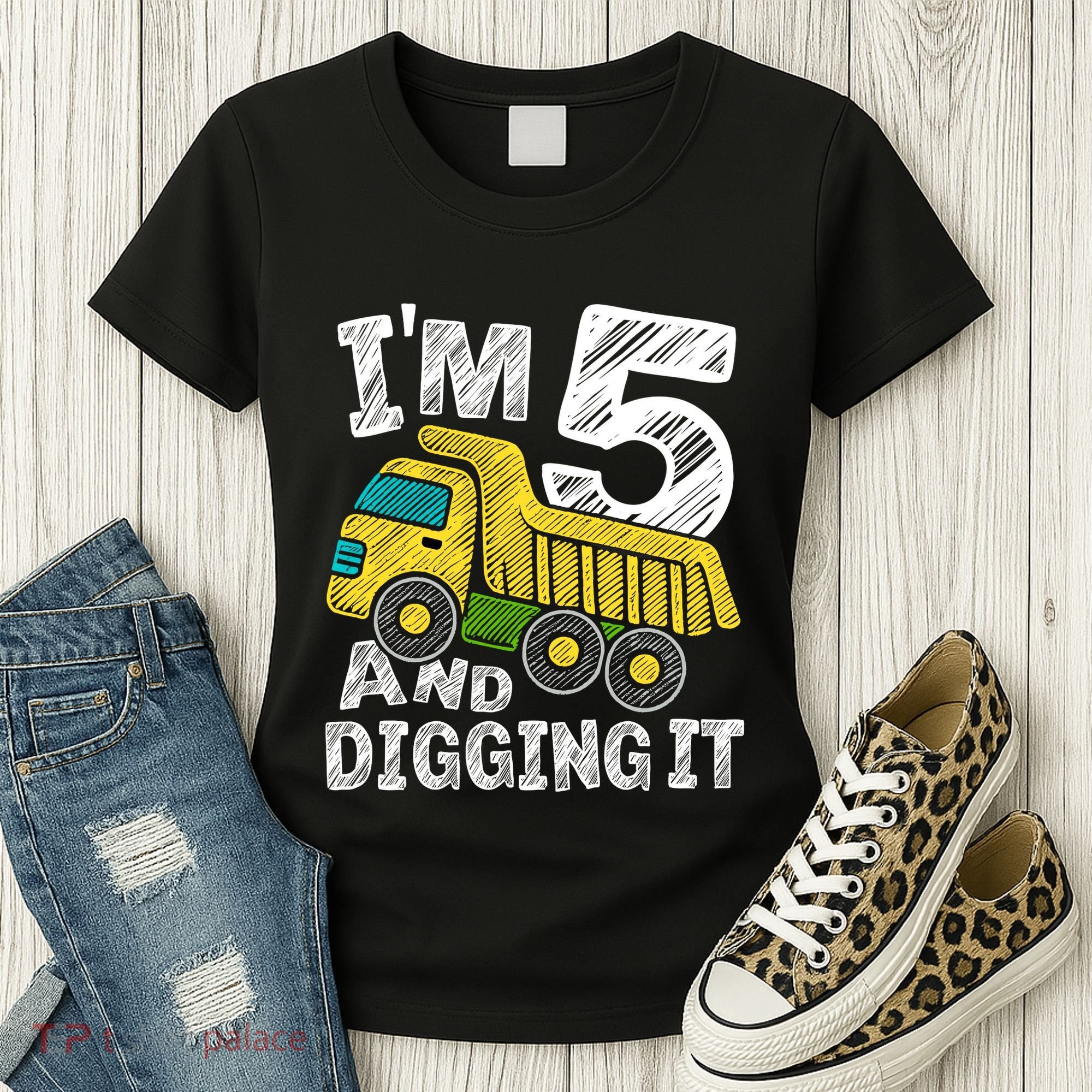 Five Construction 5th Birthday Gifts Fourth Boy 5 Years Old Women's T-Shirt