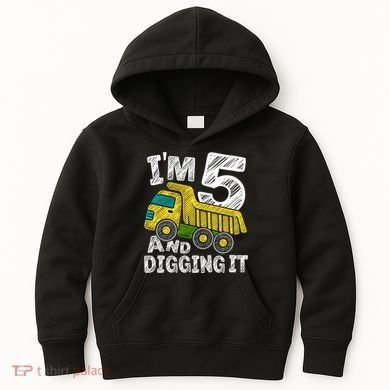 Five Construction 5th Birthday Gifts Fourth Boy 5 Years Old Kids Hoodie