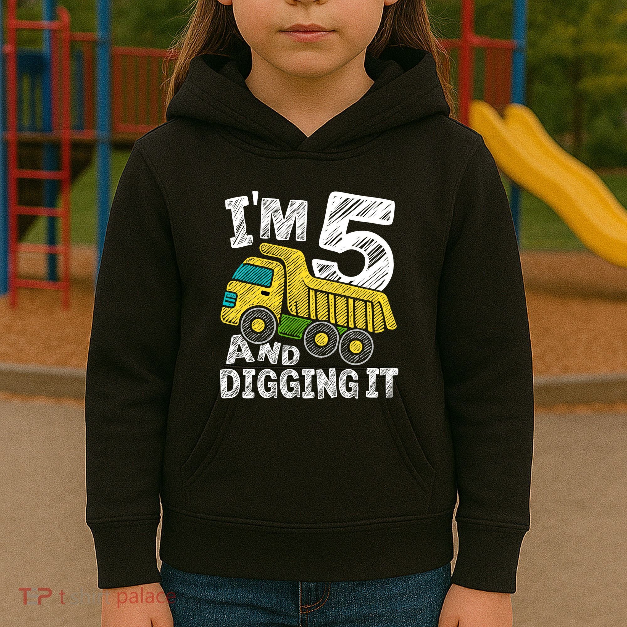 Five Construction 5th Birthday Gifts Fourth Boy 5 Years Old Kids Hoodie