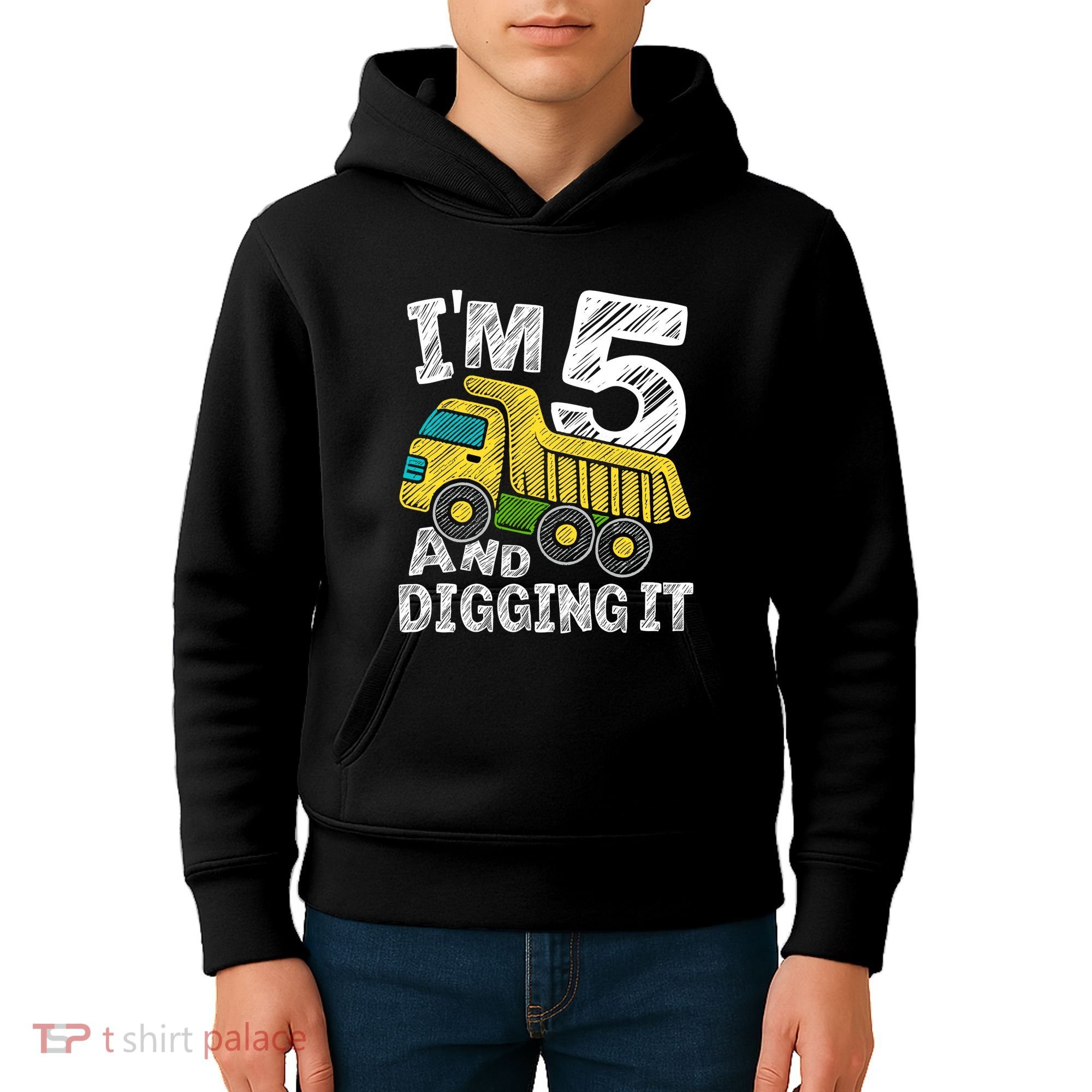 Five Construction 5th Birthday Gifts Fourth Boy 5 Years Old Kids Hoodie