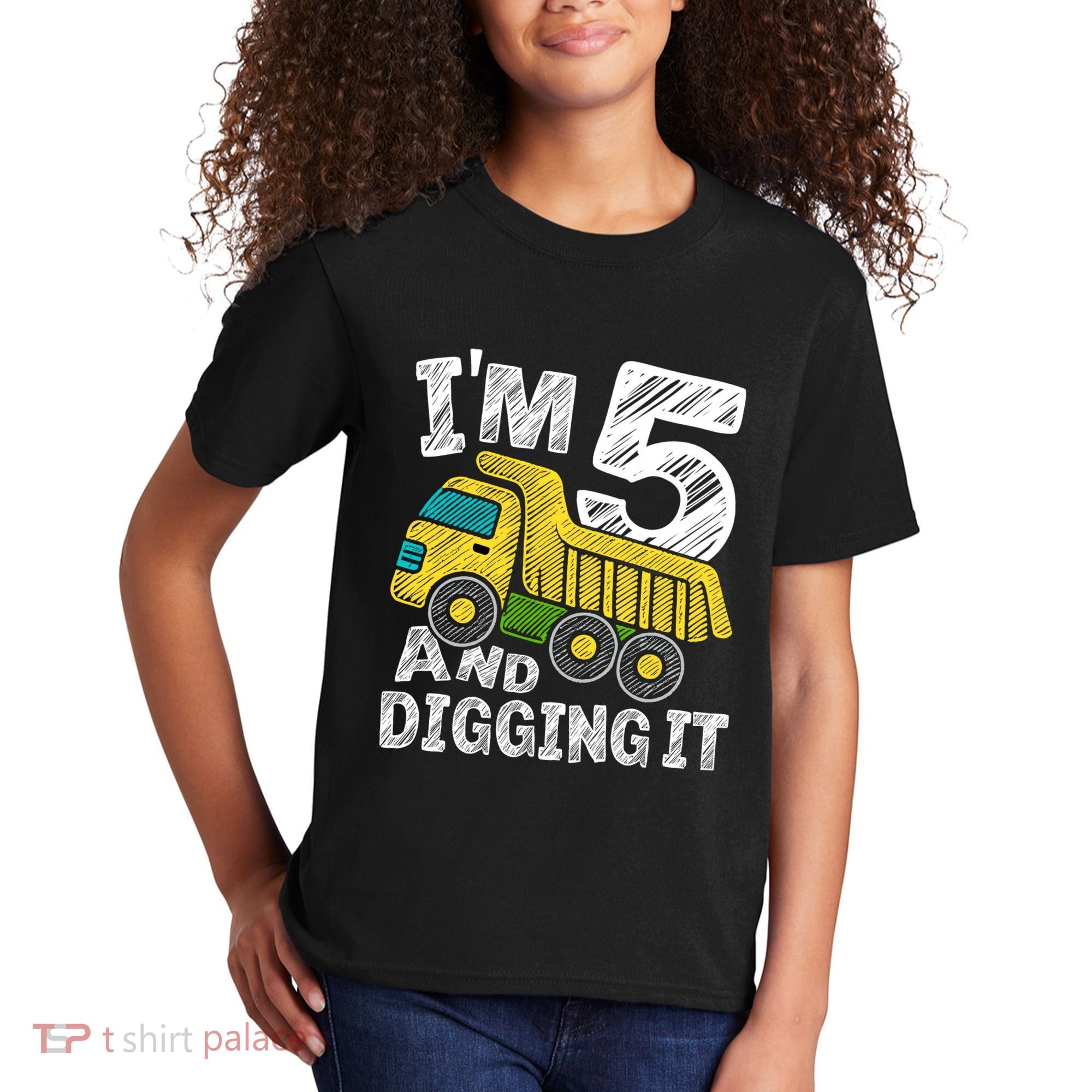 Five Construction 5th Birthday Gifts Fourth Boy 5 Years Old Kids T-Shirt