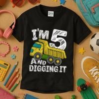 Five Construction 5th Birthday Gifts Fourth Boy 5 Years Old Kids T-Shirt thumb 3