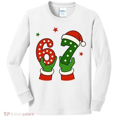 Funny Christmas 67 Six Seven Santa Kids Long Sleeve Shirt