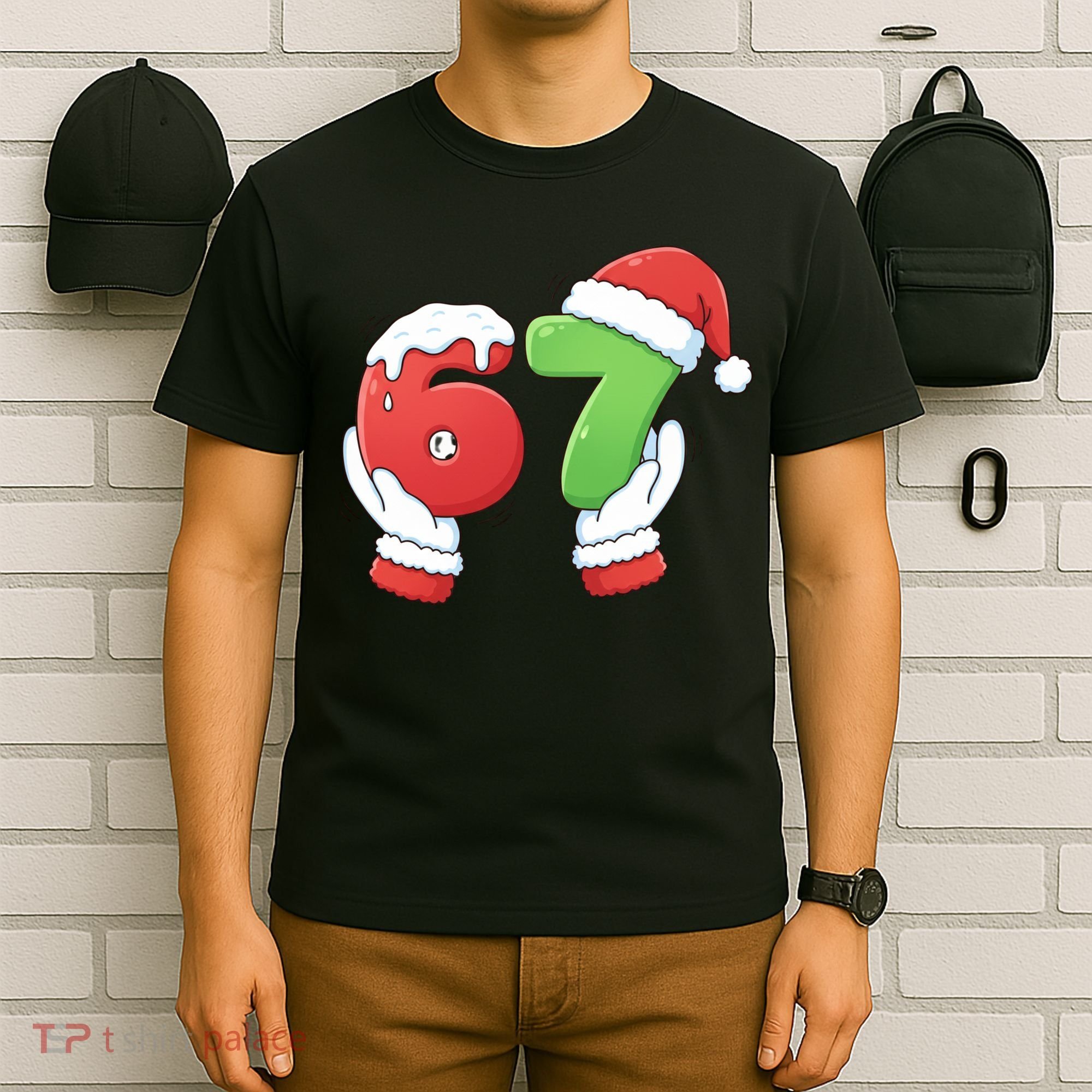 Funny Christmas 67 Meme 6-7 Santa Claus Hands T-Shirt