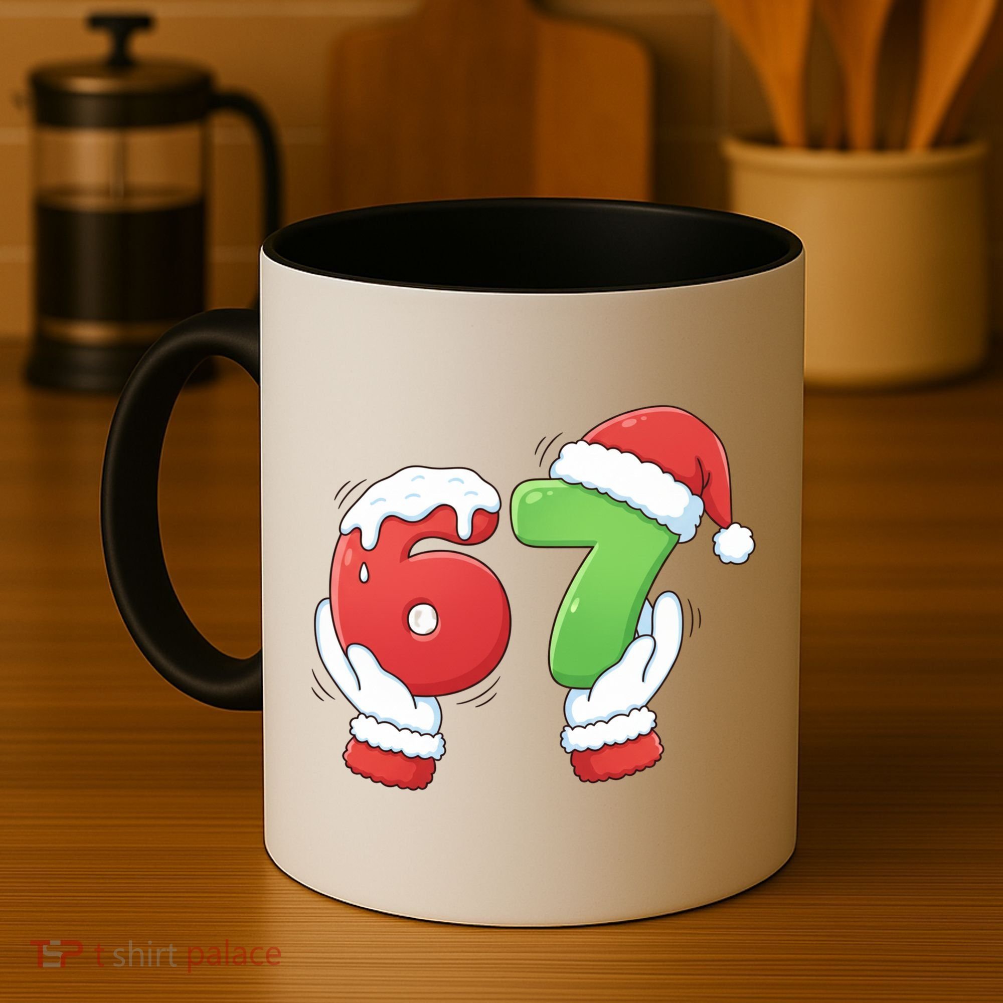 Funny Christmas 67 Meme 6-7 Santa Claus Hands Coffee Mug