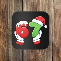 Funny Christmas 67 Meme 6-7 Santa Claus Hands Coaster thumb 0