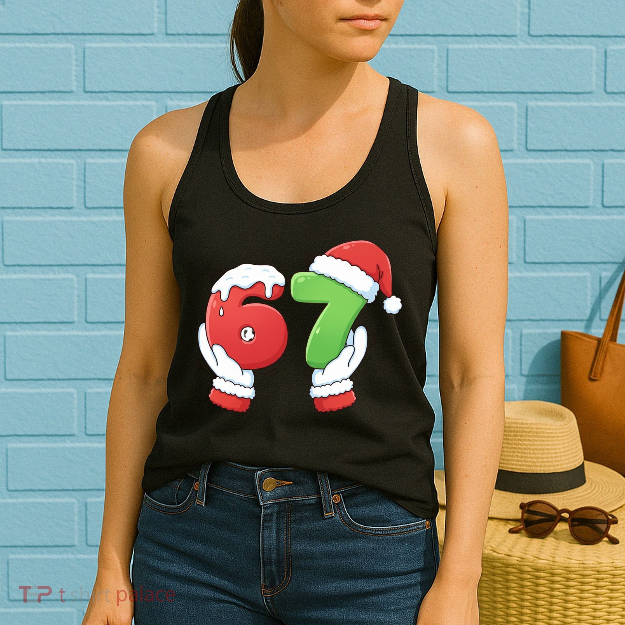 Funny Christmas 67 Meme 6-7 Santa Claus Hands Women's Tank Top