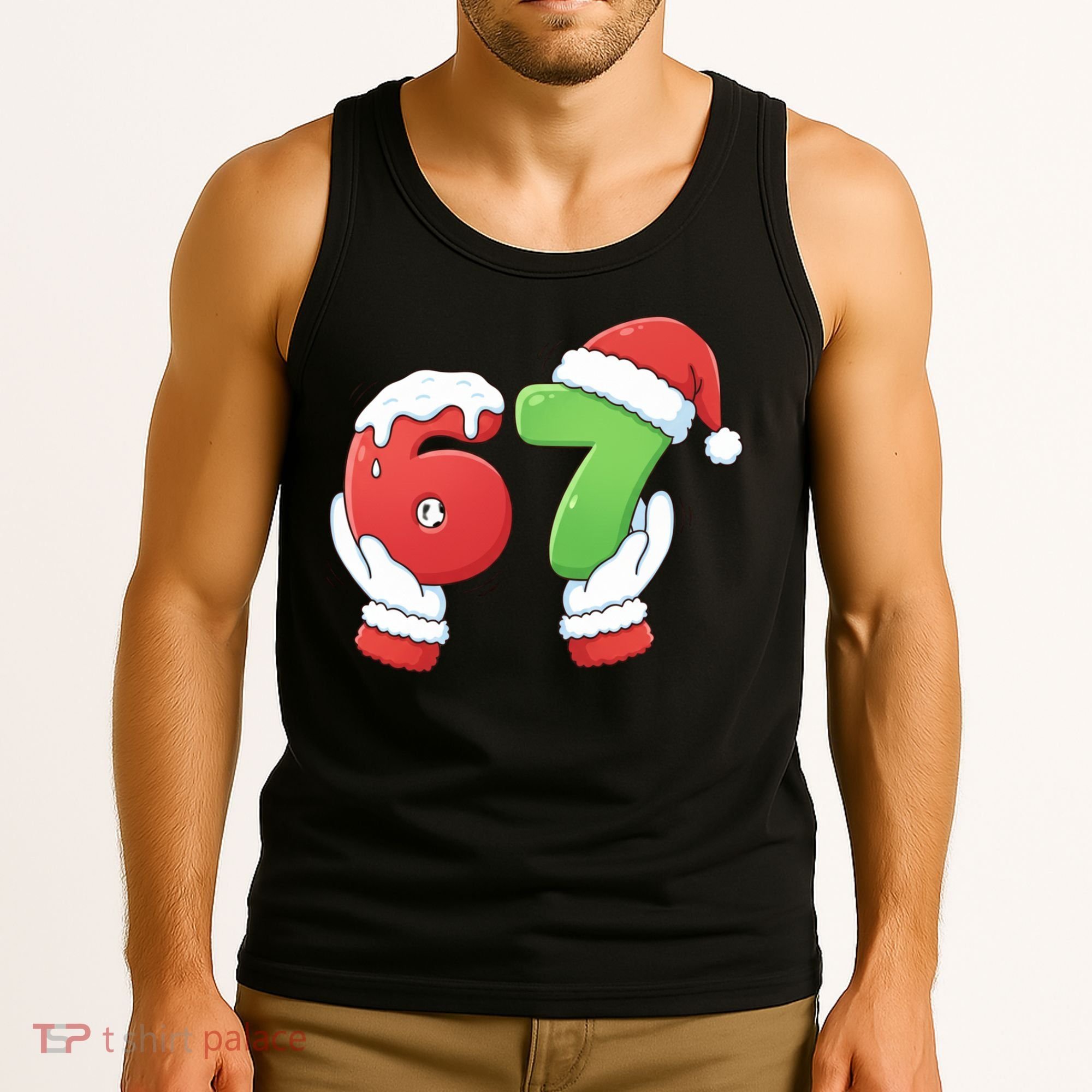 Funny Christmas 67 Meme 6-7 Santa Claus Hands Tank Top