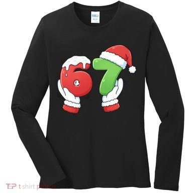 Funny Christmas 67 Meme 6-7 Santa Claus Hands Women's Long Sleeve Shirt