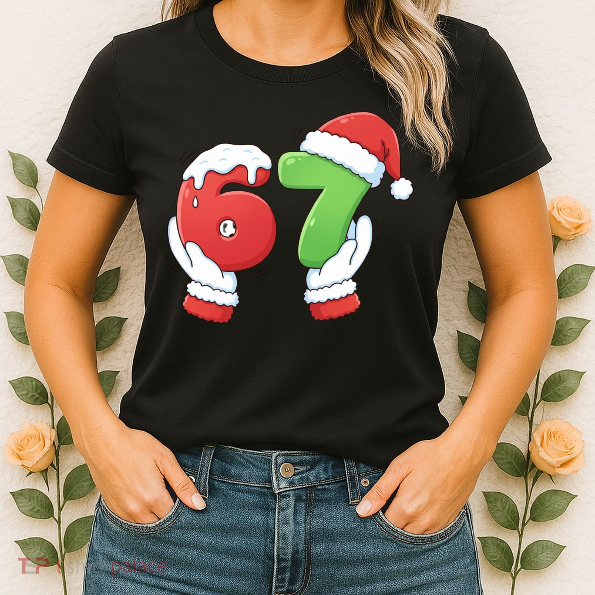Funny Christmas 67 Meme 6-7 Santa Claus Hands Women's T-Shirt