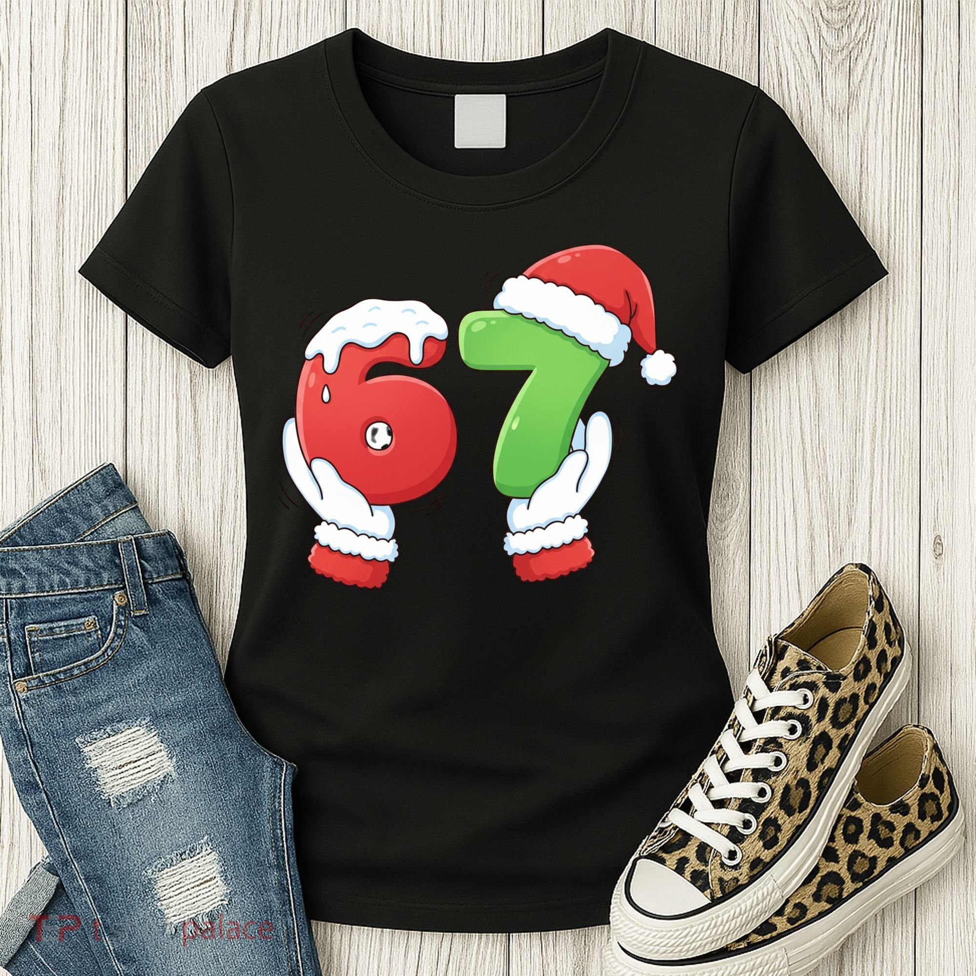 Funny Christmas 67 Meme 6-7 Santa Claus Hands Women's T-Shirt