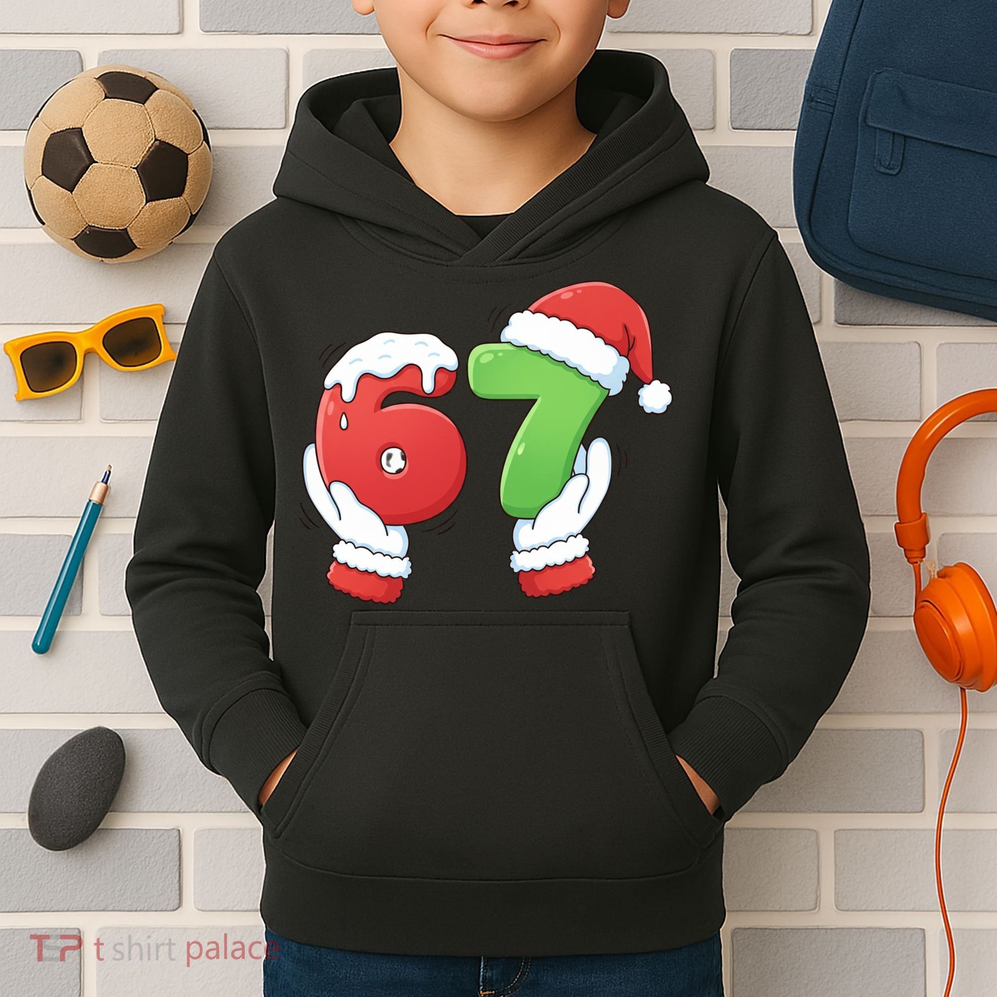 Funny Christmas 67 Meme 6-7 Santa Claus Hands Kids Hoodie