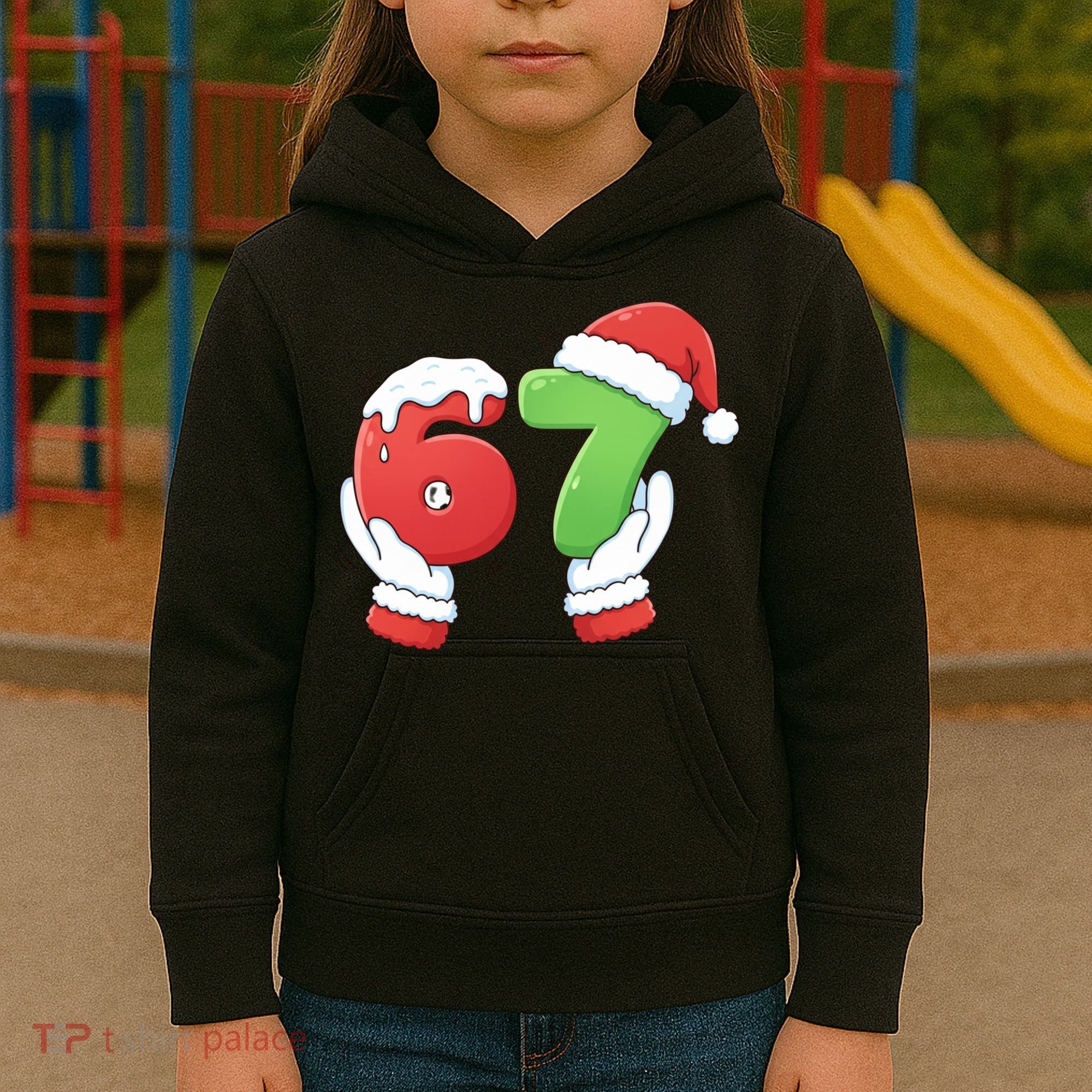 Funny Christmas 67 Meme 6-7 Santa Claus Hands Kids Hoodie