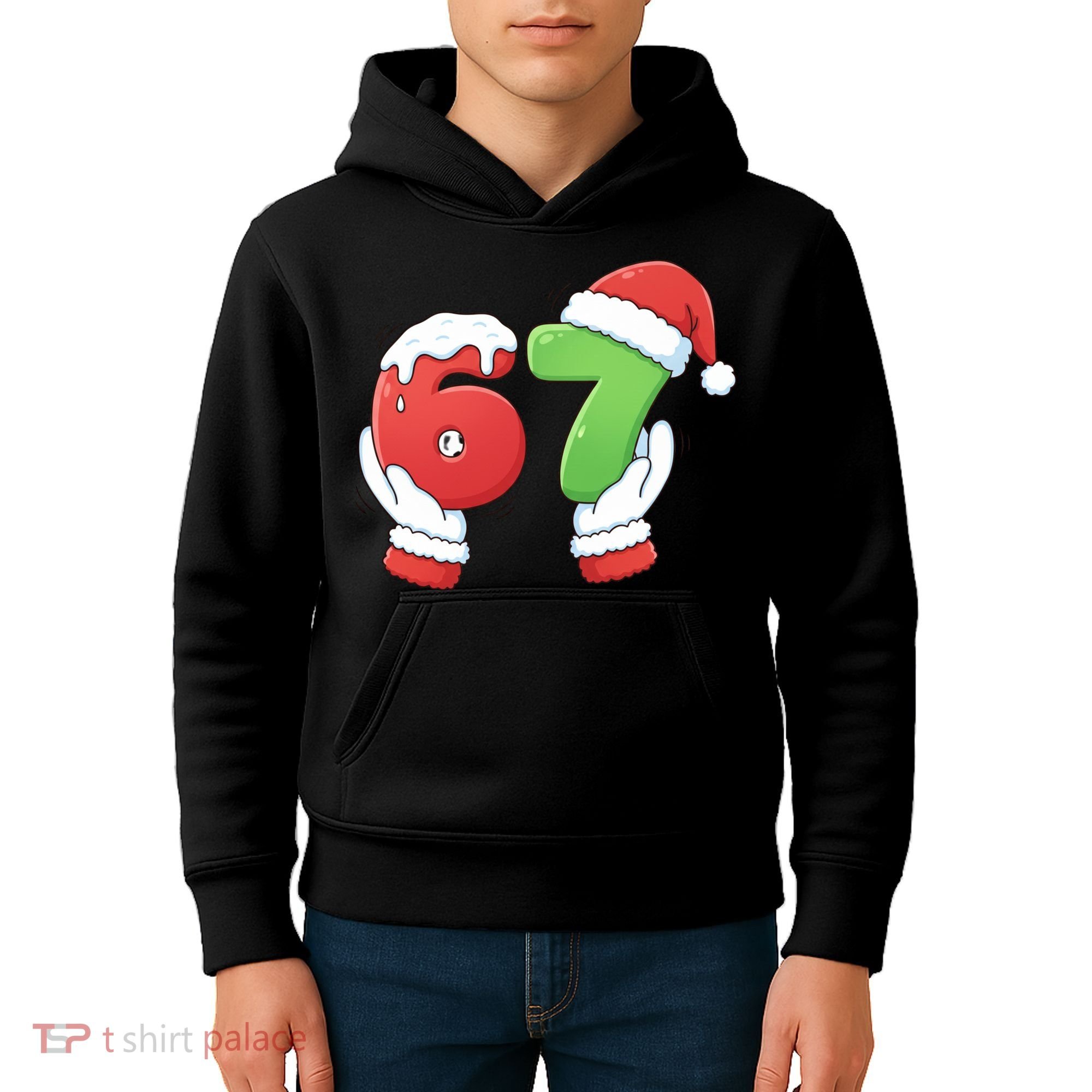 Funny Christmas 67 Meme 6-7 Santa Claus Hands Kids Hoodie